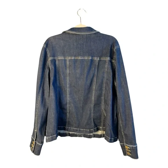 Belle by Kim Gravel Blue Rinse Wash Fit & Flare Stretch Denim Jacket Size XL - Picture 9 of 10